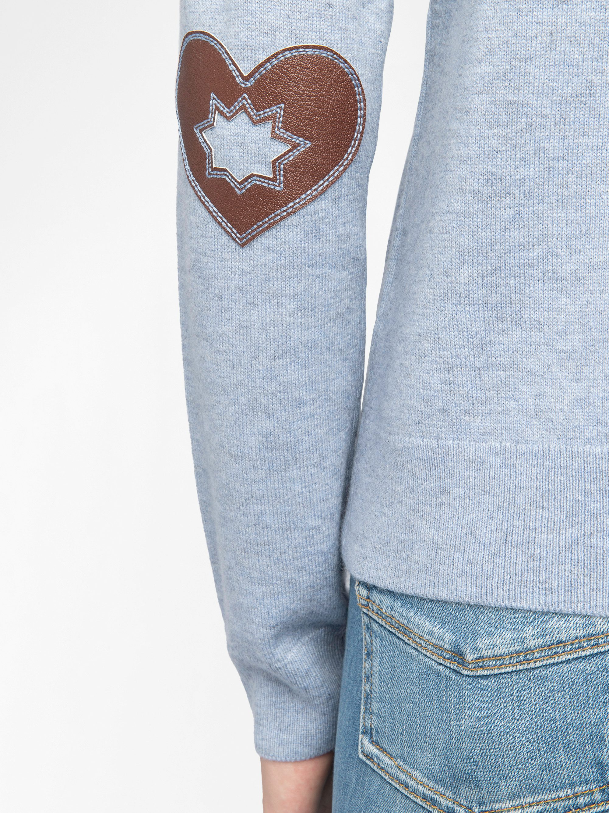 Cici Sweater - Sweater with round neck and heart patch on elbows.